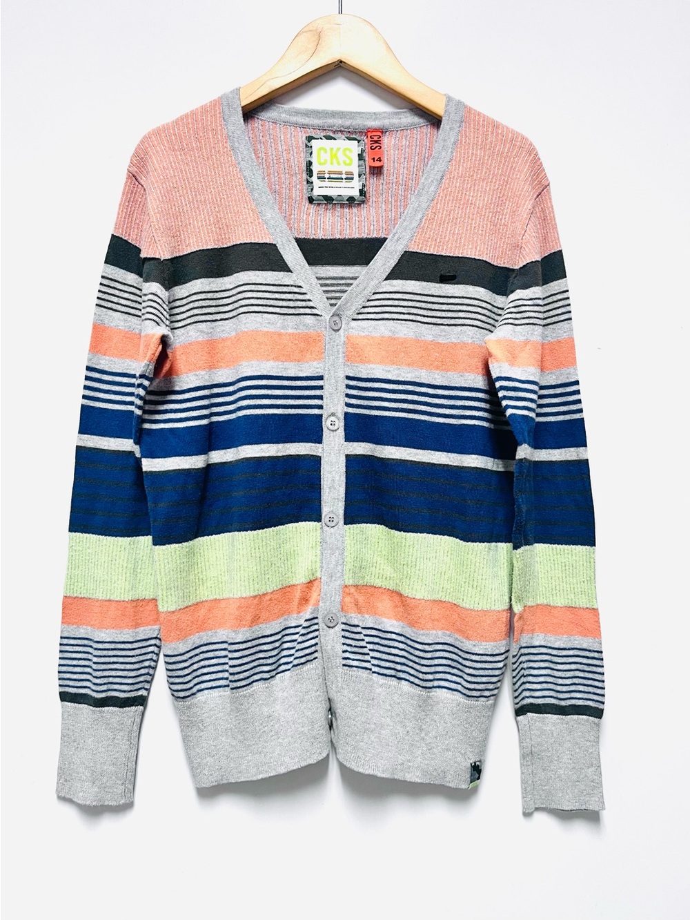 CKS Girl’s Sweater Jumper Cardigan Striped Colorful Back To School SZ 14 Preppy
